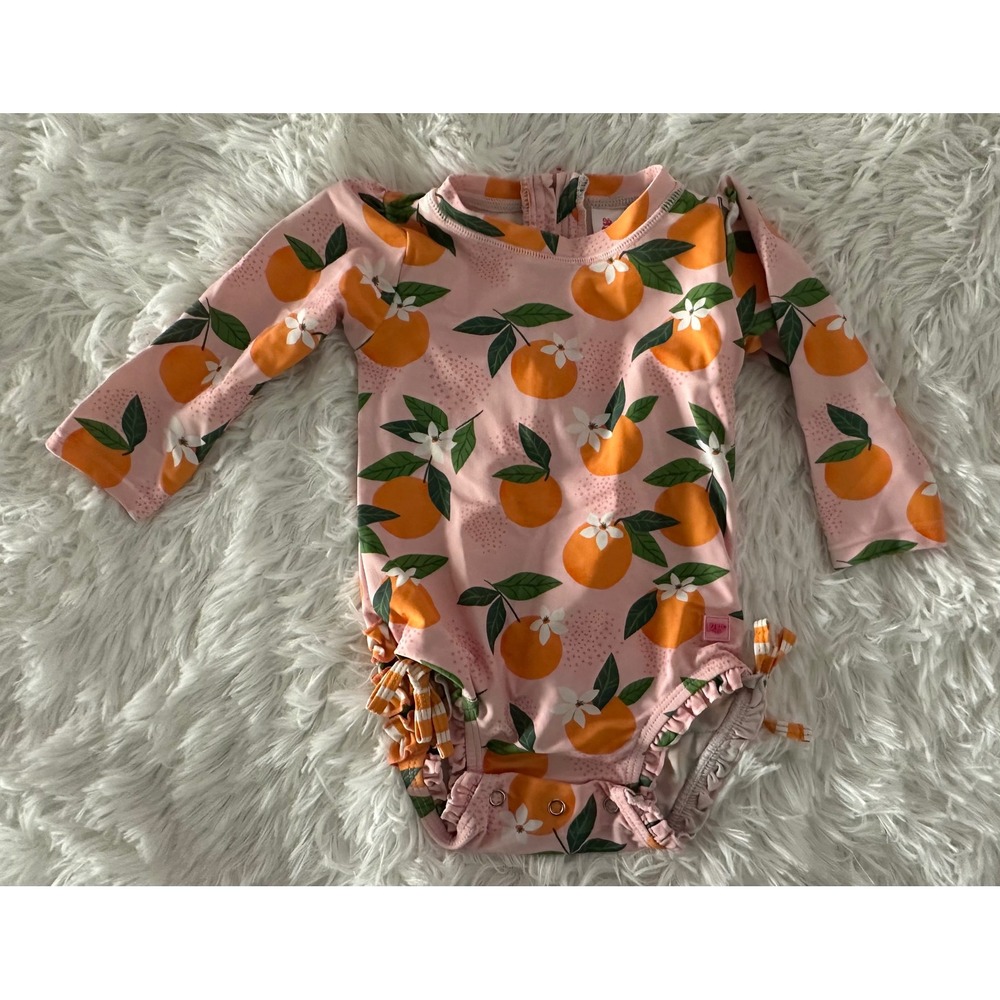 RuffleButts "Orange You The Sweetest" rash guard Swimsuit 12-18m‎